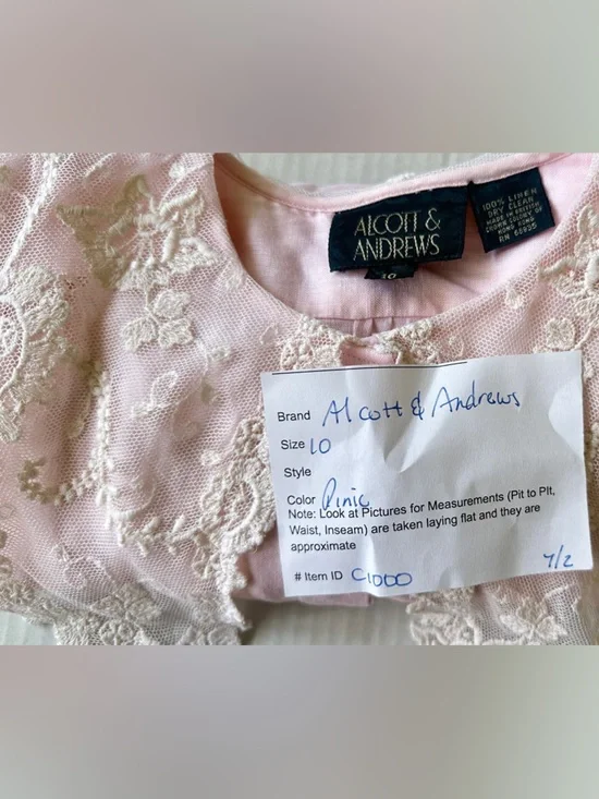 Vintage 1980s Linen Alcott & Andrews Button-Up Shirt Sz 10 Light Pink - Picture 9 of 9